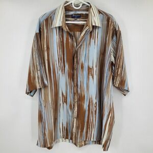 Bassiri Uomo Mens 2XL Short Sleeve Button Down Shirt Abstract Brown Blue Stripe